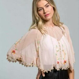 ECHO New York Beaded Capelet Sheer Floral Sequin Scalloped Hem Top Bridal OS NWT